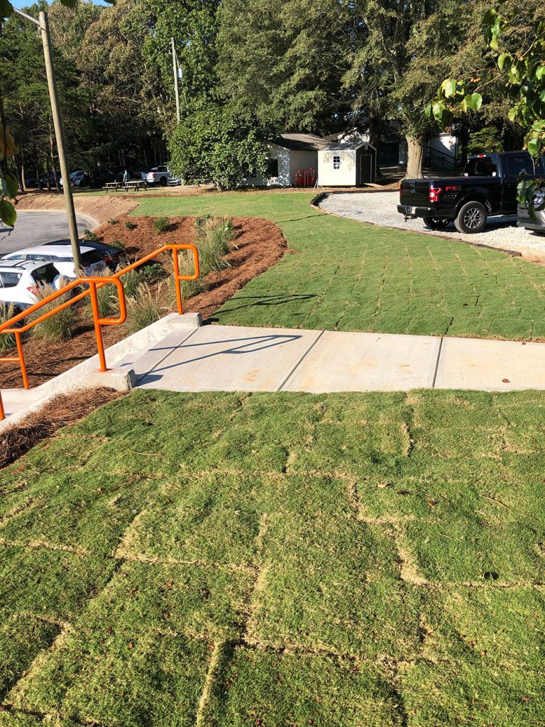 Photo above taken September 14, 2025, shows NorthBridge Bermudagrass establishment at Grace New Hope Church.